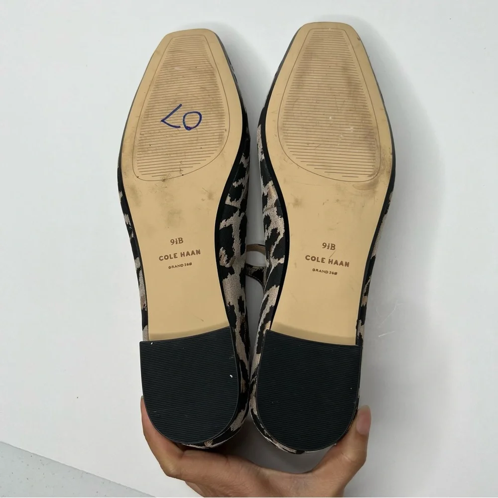 Cole Haan Bridge Mary Jane Ballet Flat Animal Print Tan Black Size 9.5